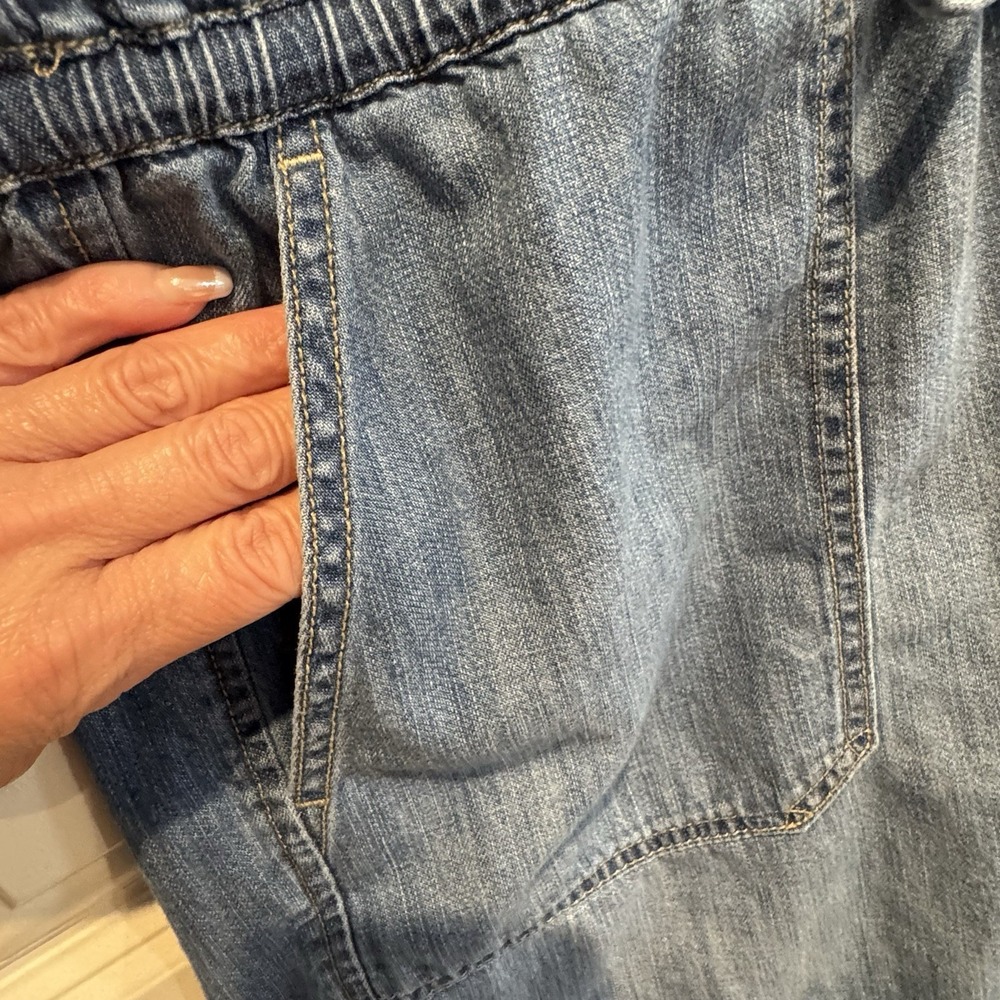LRL Lauren Jeans Co Denim Romper Womens 12 Chambray Sleeveless Utility Tie Waist - Picture 6 of 13